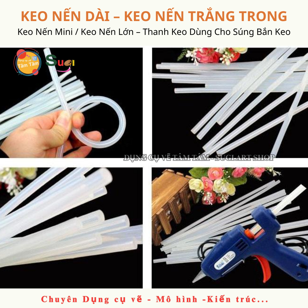 [ Sugi Art Shop ] Keo Nến Dài – Keo Nến Trắng Trong – Keo Nến Mini / Keo Nến Lớn – Thanh Keo Dùng Ch