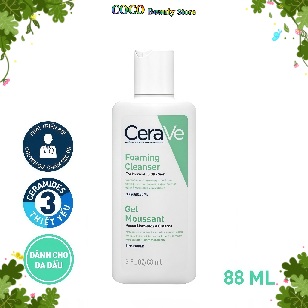 Sữa Rửa Mặt CeraVe Foaming Cleanser Giúp Làm Sạch Sâu Dành Cho Da Dầu 88ml