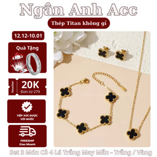  Bộ phụ kiện vòng cỏ 4 lá mini 3 món lắc tay dây chuyền bông tai cỏ bốn lá size nhí dễ thương titan ko gỉ Ngân Anh Acc 