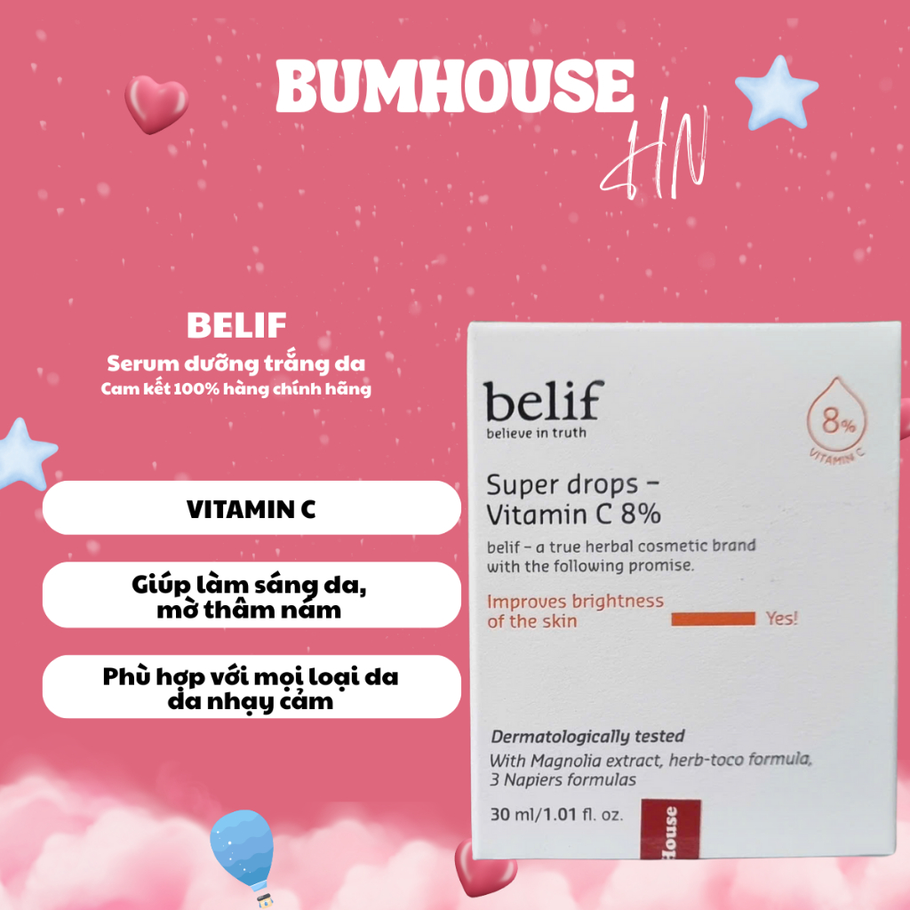 Serum Dưỡng Sáng, Mờ Thâm Belif Super Drops Vitamin C 8% Brightening and Darkening Essence 30ml