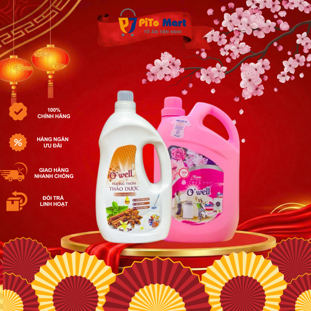 Combo Owell Tiết Kiệm: 1 Nước Giặt Xả Owell Hương Gió Xuân 3.5L + 1 Nước Lau Sàn Hương Quế 2.7L