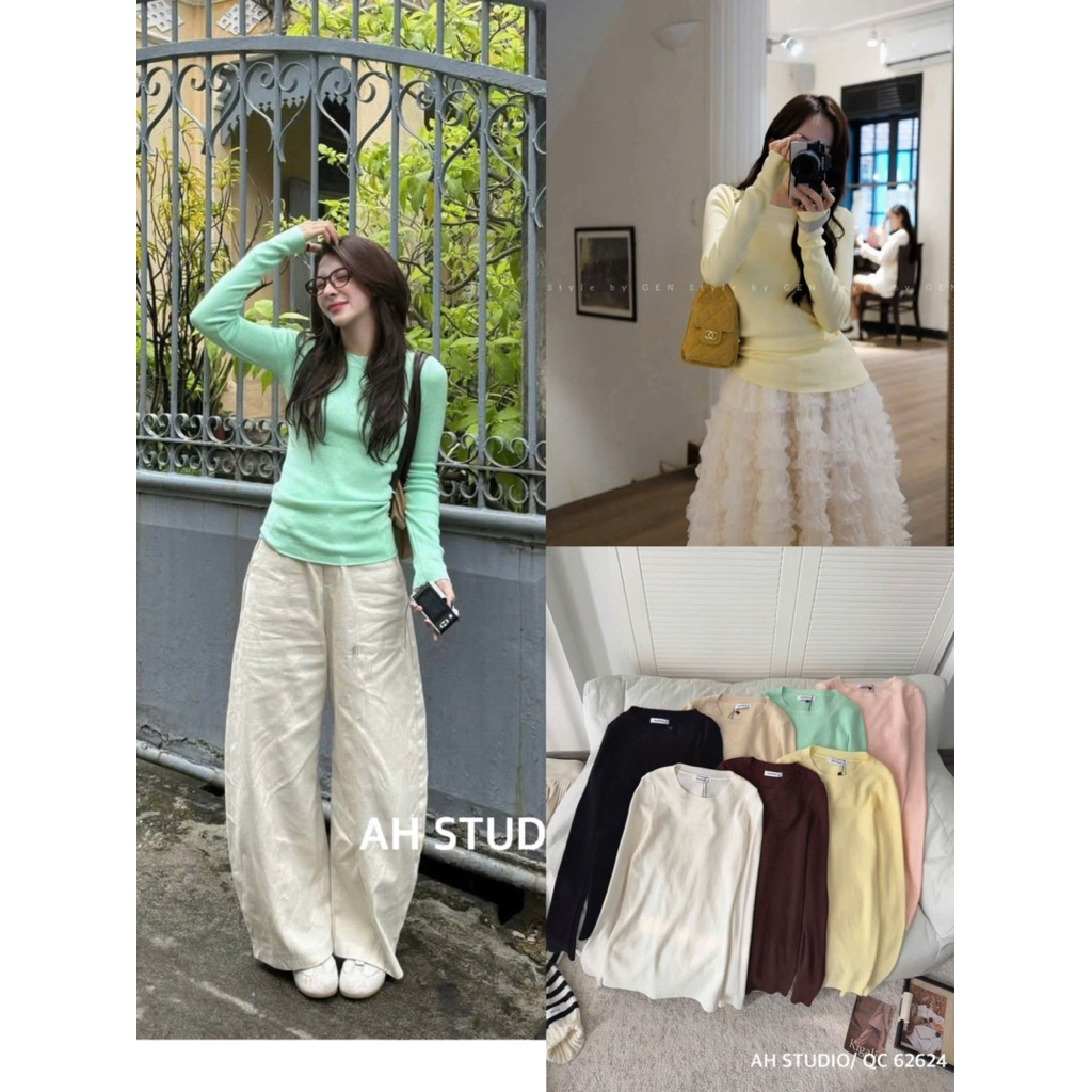 Áo Len Mỏng Ôm Form Chất Mềm Mịn Co Giãn 4 Chiều hàng QC Tag Mosequeen siêu xinh-Dành Cho Nữ