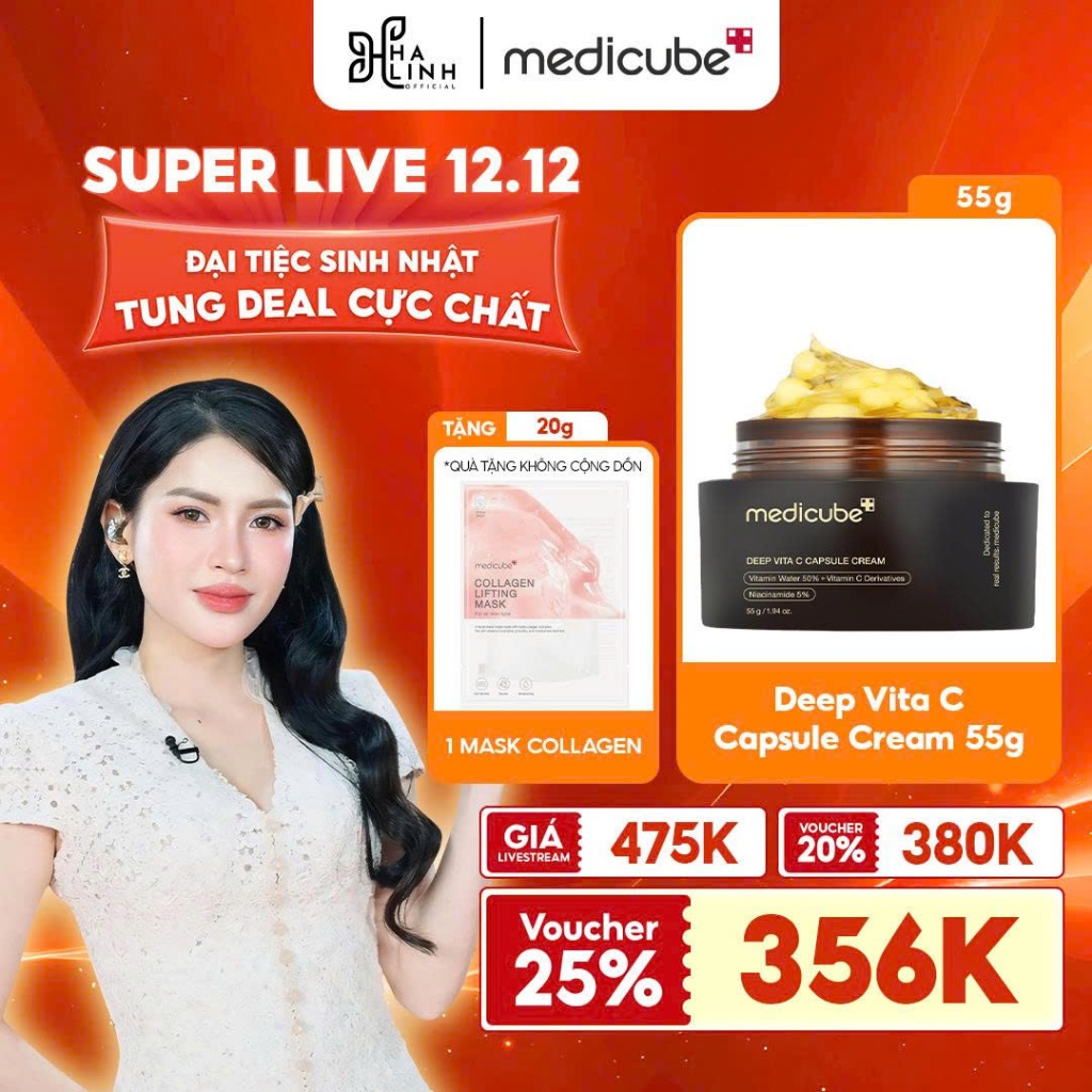   Võ Hà Linh x medicube  Kem dưỡng viên nang Deep Vita C Capsule Cream 55g + Tặng 1 mặt nạ collagen lifting mask 