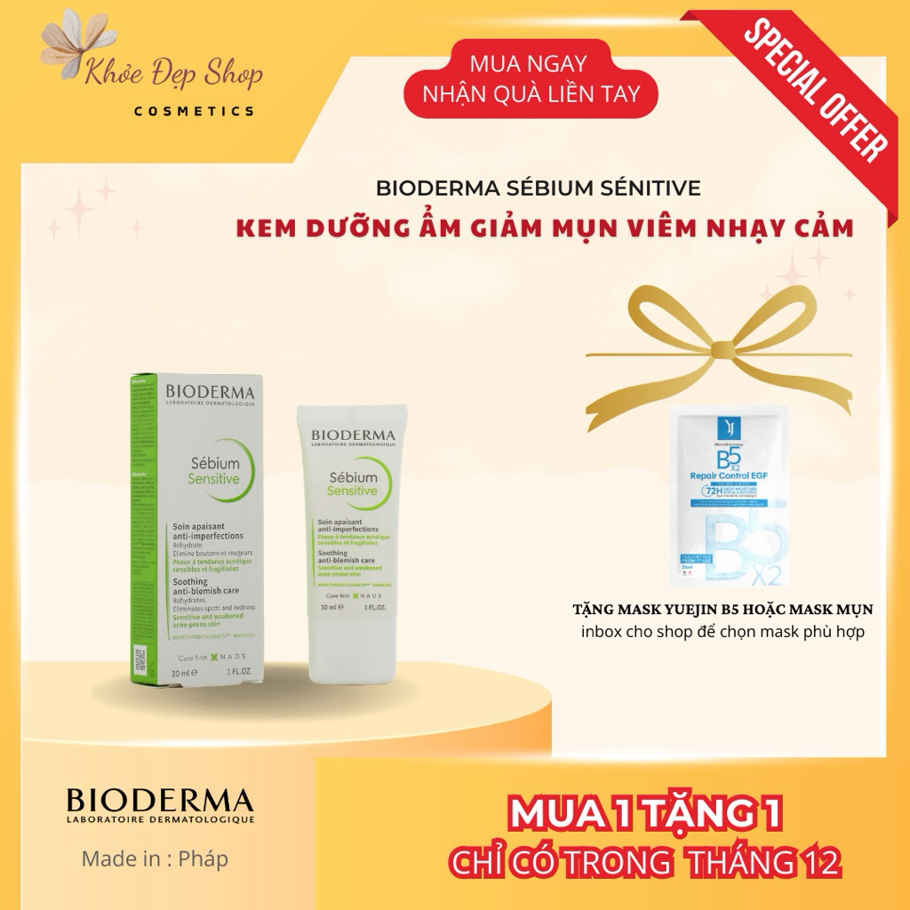 (Hàng Công Ty) BIODERMA Sébium Sensitive - KEM DƯỠNG ẨM GIẢM MỤN VIÊM NHẠY CẢM