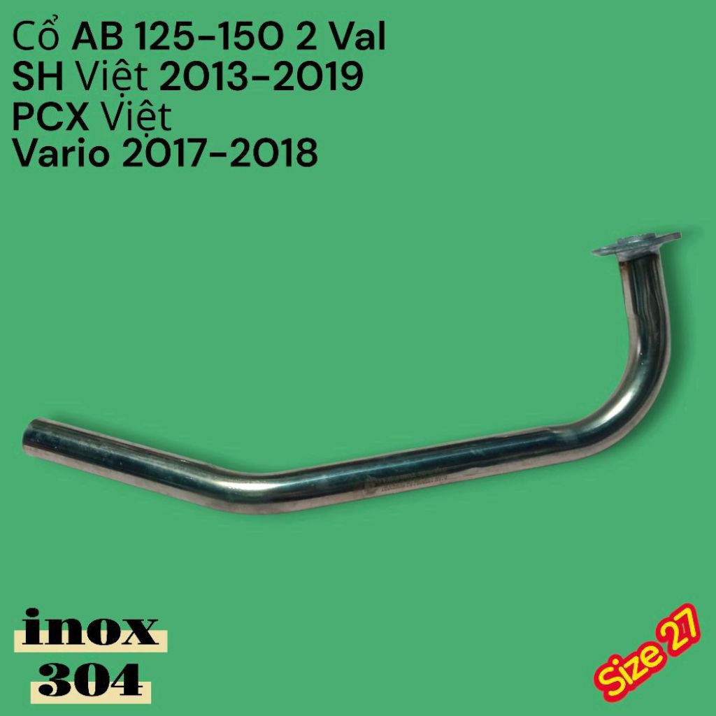Cổ Pô Thay AB 125-150 2Val, SH Việt 213-219, PCX Việt, Vario 217-218.inox 304.(Size 27)