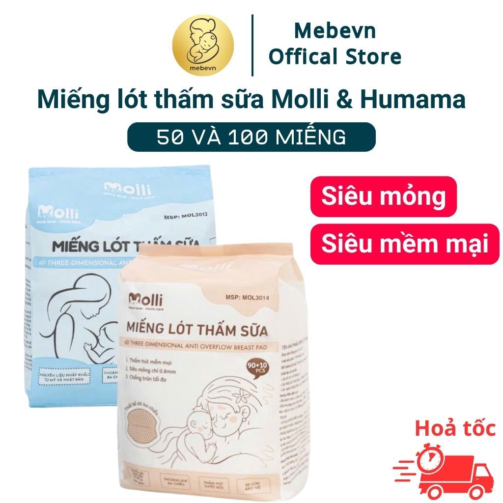 Miếng lót thấm sữa Molli, miếng thấm sữa cho mẹ, lót thấm sữa Molli, lót sữa Molli 50 &100 miếng
