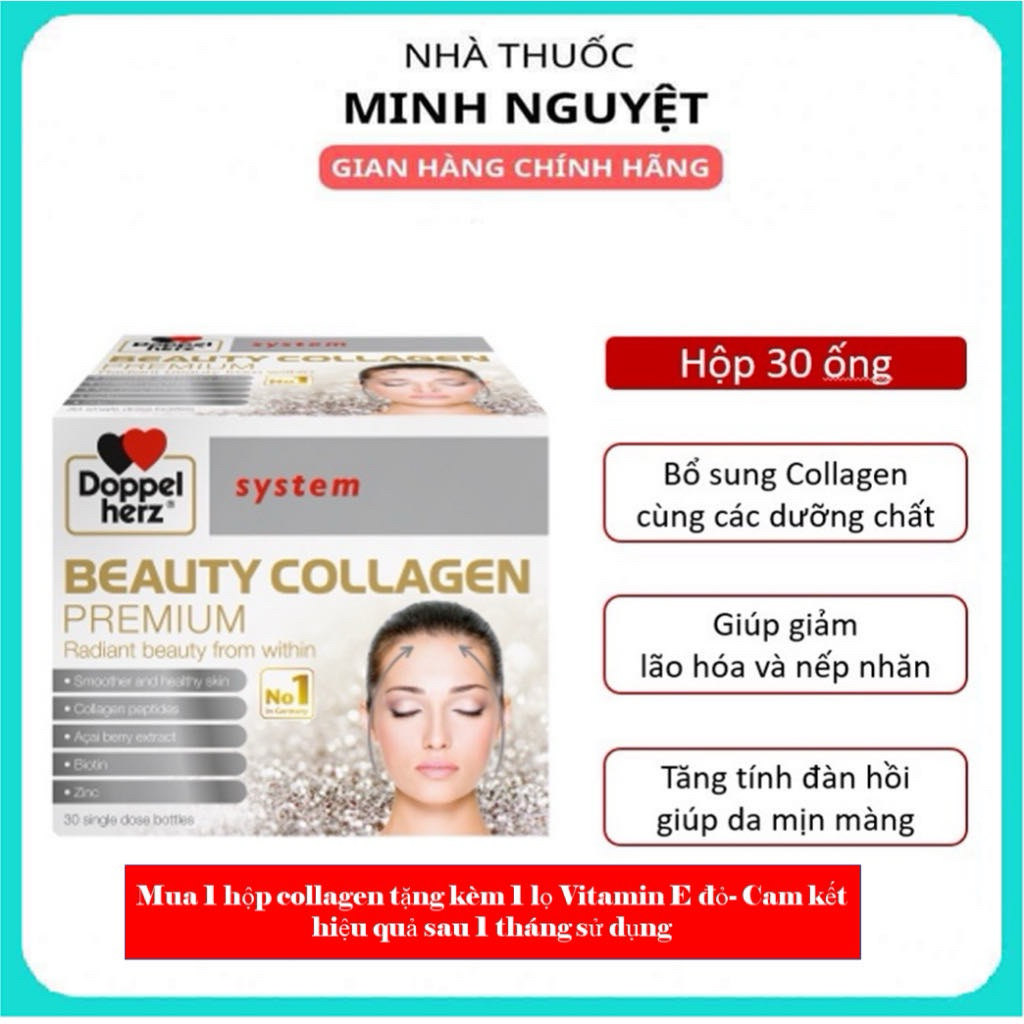 Beauty Collagen Premium - Doppelherz, Collagen, Kẽm, Vitamin E, Đẹp Da, Chống Lão Hóa (30 Ống)