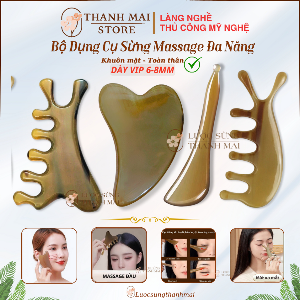 Dụng cụ massage măt, cổ vai gáy bằng sừng giúp nâng cơ chống lão hóa da tạo cảm giác thoải mái