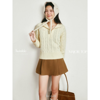  SEO STUDIO - Áo len lông cừu đan sợi kèm khoá kéo - Major Top 