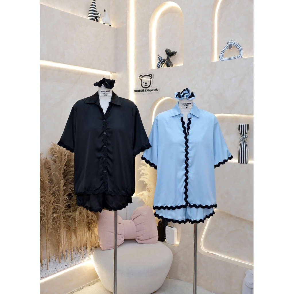 Bộ Pijama Monybear Đùi Basic 2 Màu Kèm Cột Tóc - Hn3732