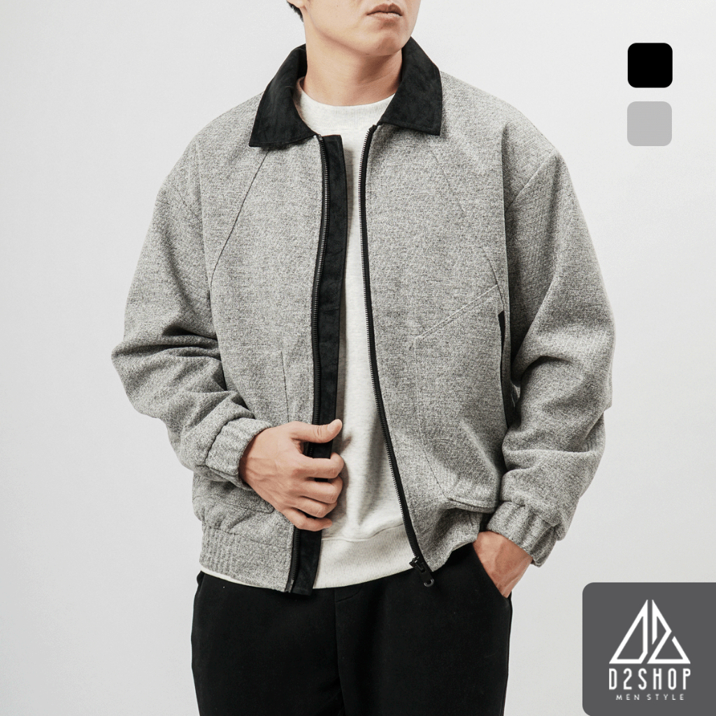 Áo Khoác Nam D2SHOP phối cổ da, vải dạ K-8907