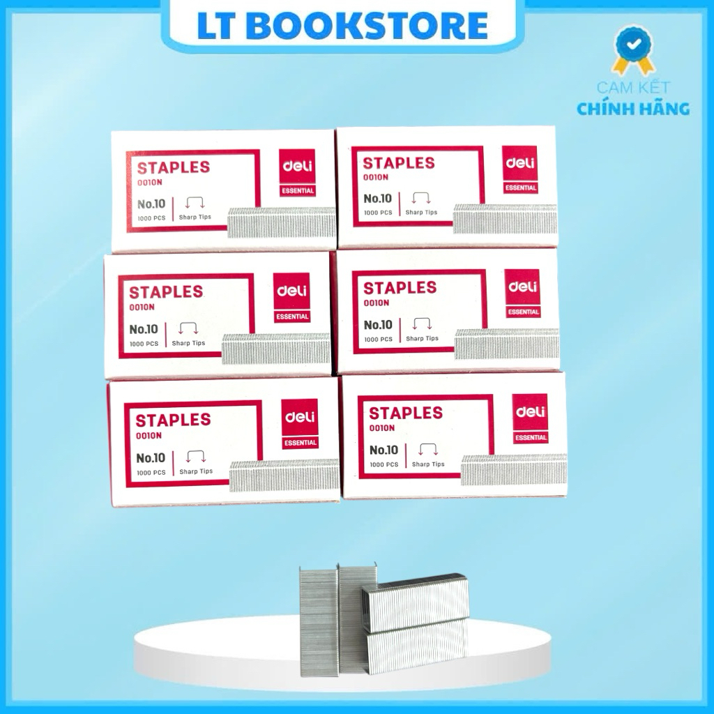 Combo 3/5/10 Kẹp Ghim Deli No.10 – Hộp 1000 Ghim | Ghim Sắt Sắc Nét, Bền Chắc, Không Kẹt