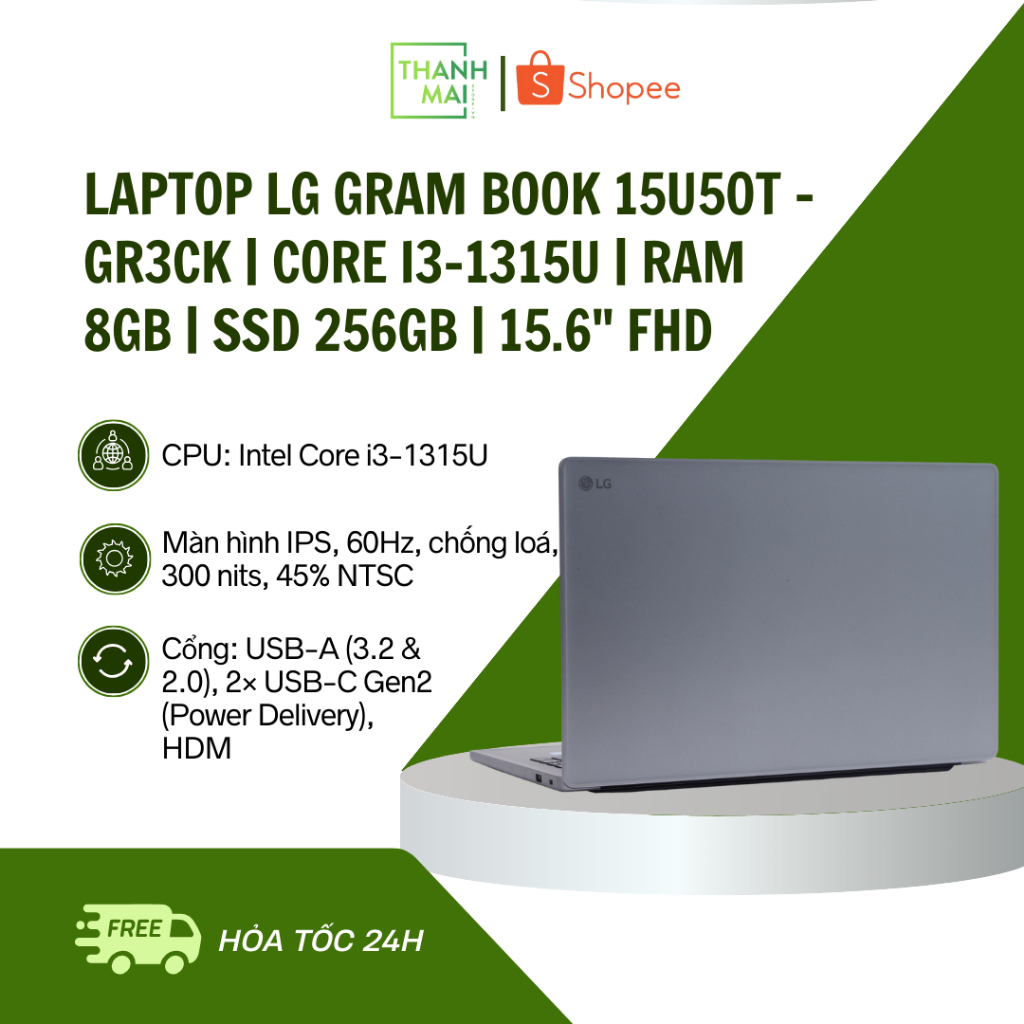 Laptop LG Gram Book 15U50T - GR3CK | Intel Core i3-1315U | Ram 8GB | SSD 256GB | 15.6" Full HD (1920