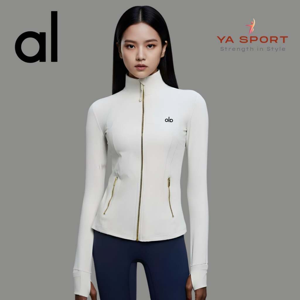 YASPORT Áo Khoác Yoga Dài Tay AL0 Form Ôm, Co  Giãn, Áo Khoác Thể Thao Khoá Đồng, Áo Luyện Tập AL Xu