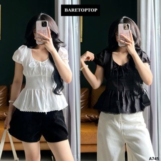  BARETOPTOP_Áo Kiểu Nơ Buộc Bo Eo Tay Bồng Pha Ren Áo Babydoll Trễ Vai Thời Trang Nữ Có Bigsize_A745 