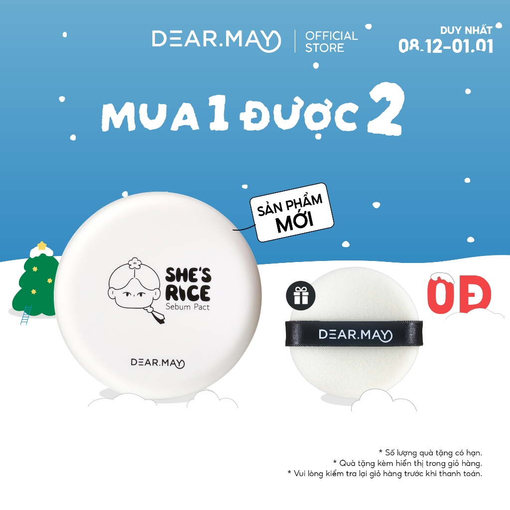   Tặng Bông Mút Thay Thế  Phấn Phủ Dạng Nén Kiềm Dầu Dearmay She's Rice Sebum Pact 12g 