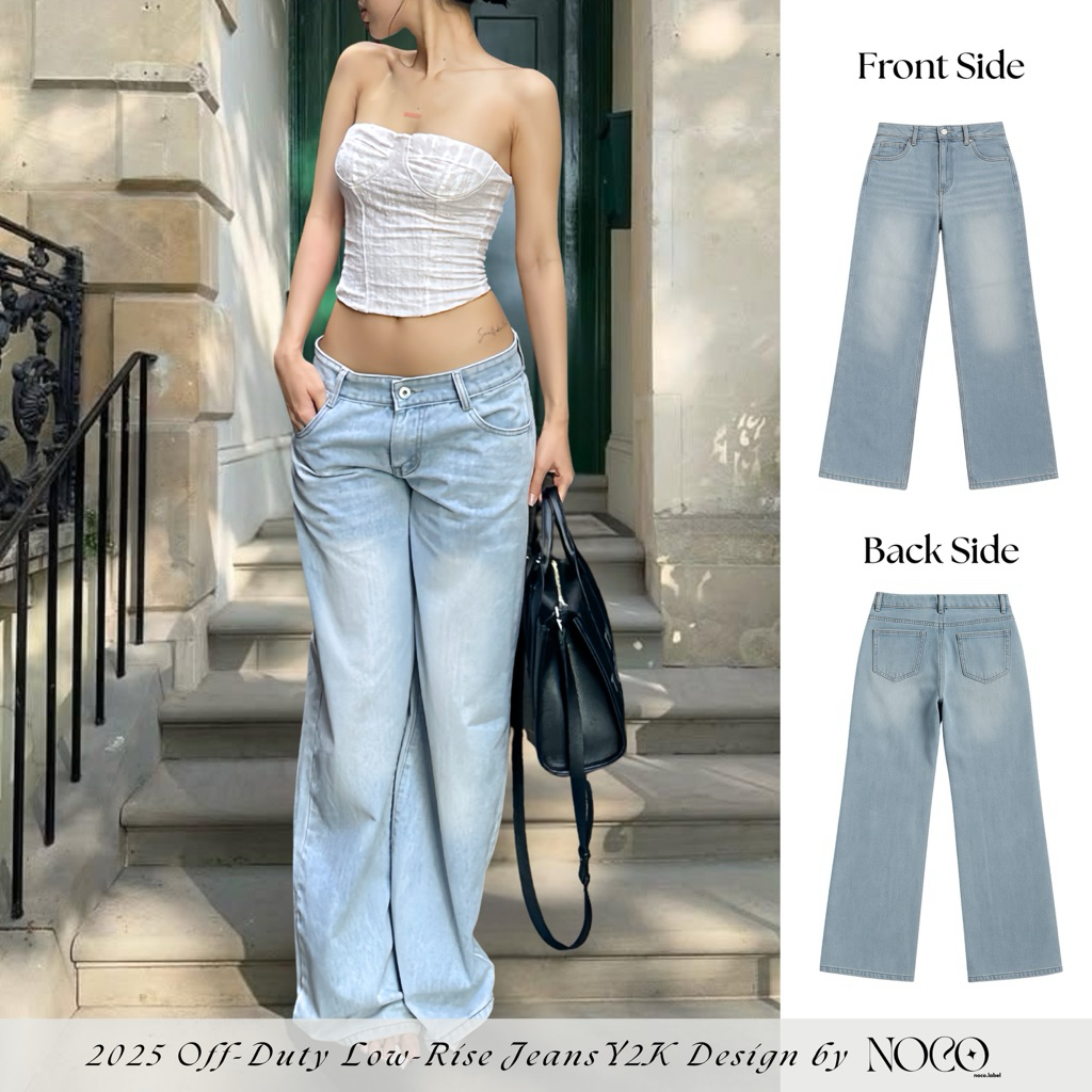  Quần Jean Cạp Trễ Y2K Vibes Âu Mỹ by noco.label Dáng Dài Basic Ống Suông Đáy Ngắn Thấp  Sẵn ảnh thật  
