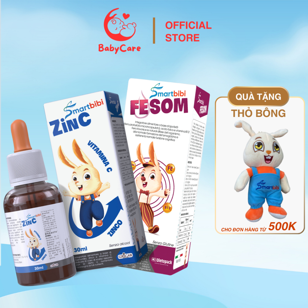Sắt kẽm hữu cơ cho bé Smartbibi Zinc - Fesom giúp hỗ trợ ăn ngon, giảm biếng ăn, tăng sức đề kháng