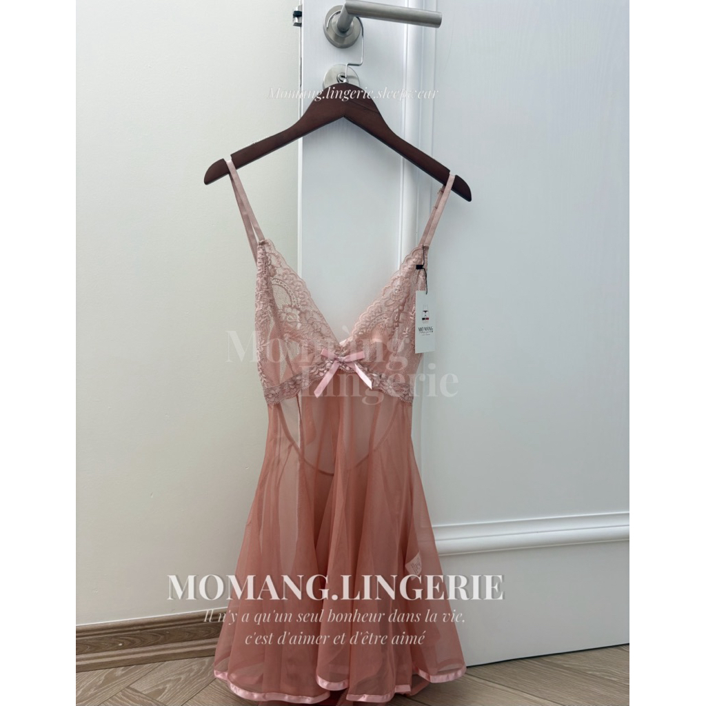 V006 Váy Ngủ 2 Dây Sexy Voan Mềm Mại, Đầm Phối Ren Gợi Cảm Cột Nơ Sau Sexy Mơ Màng