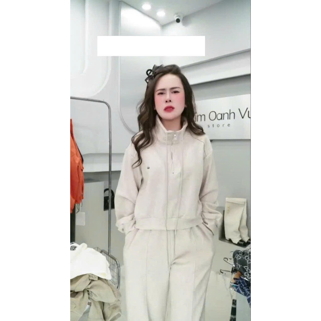 SK150 Set Nỉ Trơn Kéo Khóa Cổ