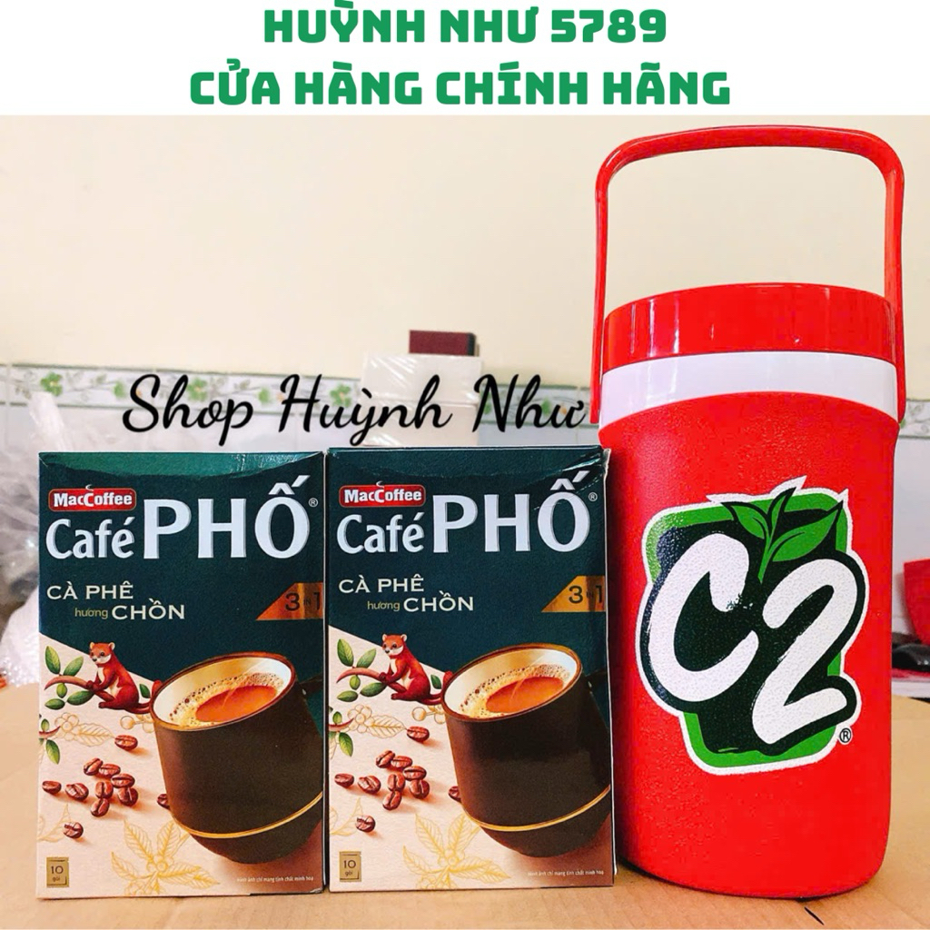 [CHÍNH HÃNG]Combo 2 hộp cafe phố sữa 1 hộp 10 gói (mỗi gói 16g) +1 ca giữ nhiệt 1,5 lít nhựa duy tân