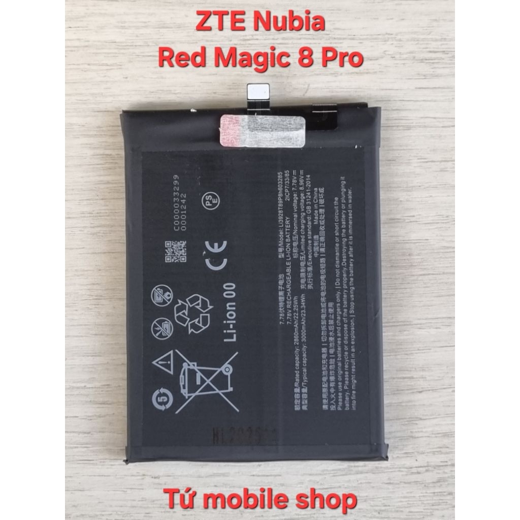 Pin ZTE Nubia Red Magic 8 Pro NX729J , mã pin Li3928T89P8h603285 (2ICP7/33/85) , dung lượng pin 6000