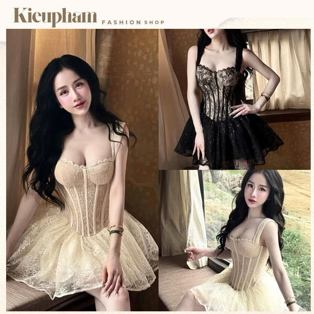 Đầm Ren Thiết Kế Cánh Én Dáng Ngắn Có Gọng Sịn_Kieupham.shop