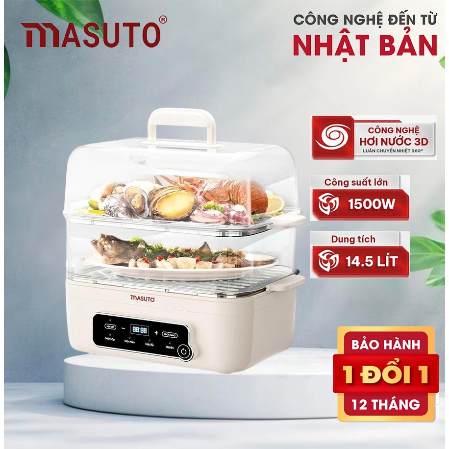 Nồi Lẩu Hấp Đa Năng 3in1 Masuto MSSteam 14,5L - Vừa Nấu Lẩu, Vừa Hấp, Vừa Hầm, Công Suất 1500W