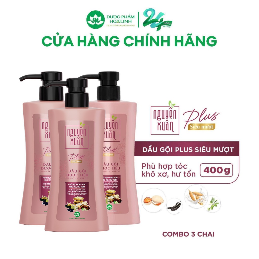 Combo 3 chai dầu gội dược liệu Nguyên Xuân Plus siêu mượt 400g/chai