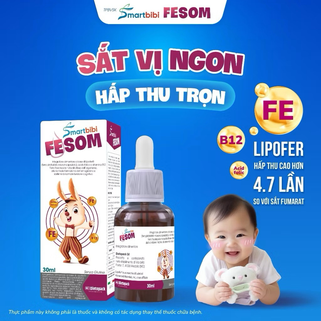 TPBVSK Smartbibi Fesom- Siro Bổ Sung Sắt Giúp Hỗ Trợ Chức Năng Nhận Thức, Tạo Máu, Cải Thiện Tình Tr