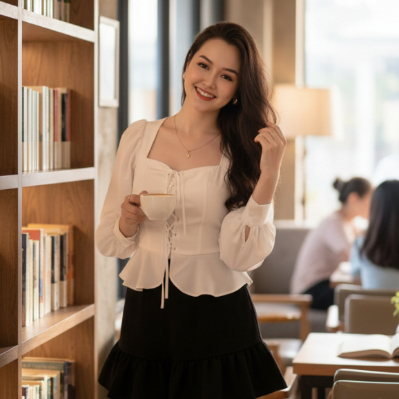 [HỎA TỐC HCM] Áo crop đan dây tay phồng dài (2 màu)