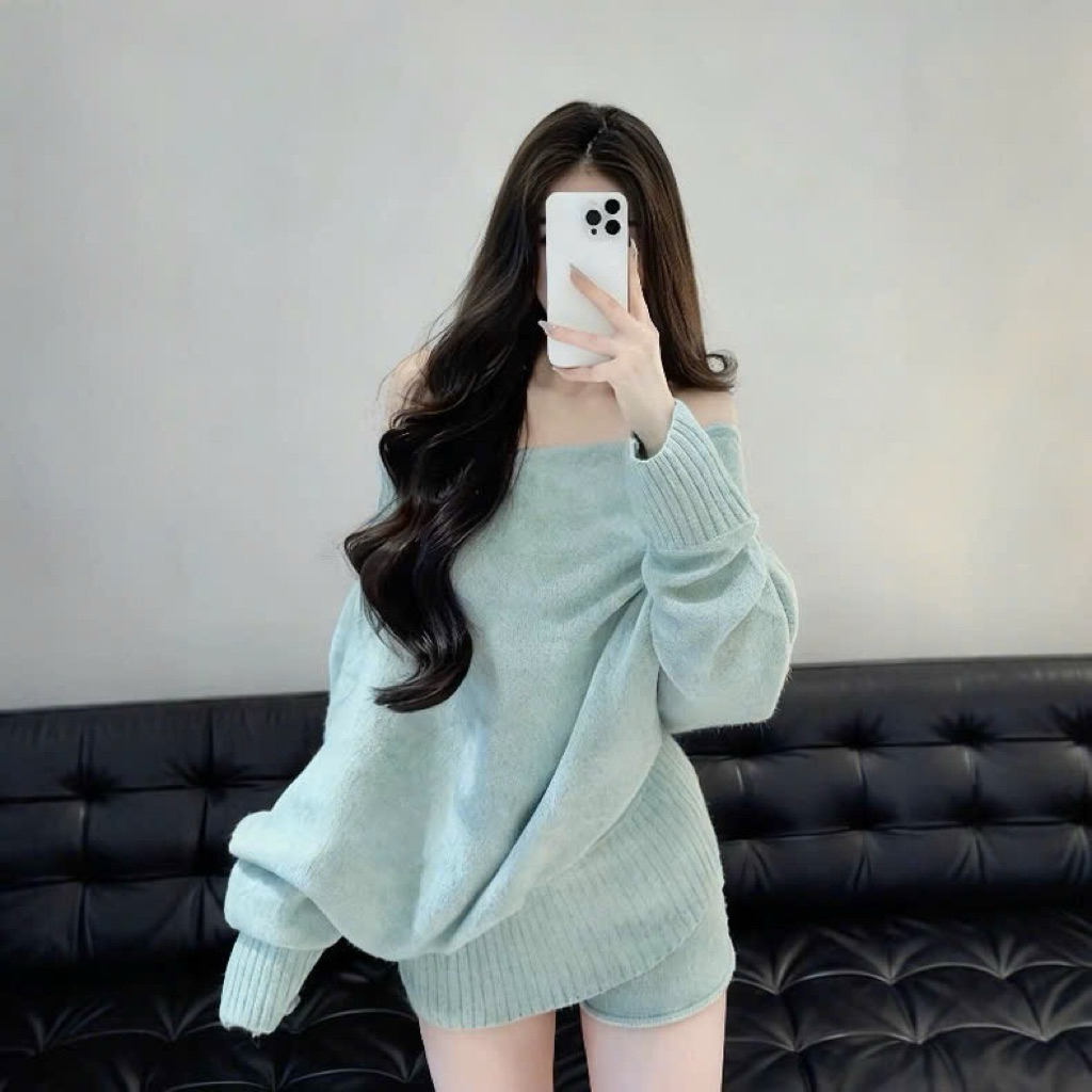 Set Len Nữ, Set Len Áo Trễ Vai Dài Tay Kèm Quần Basic New 2025 - DP BOUTIQUE