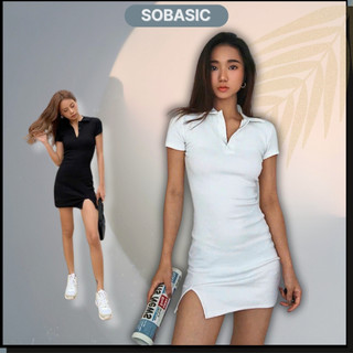 Đầm polo cổ trụ Sobasic form body tôn dáng thiết kế xẻ tà gợi cảm