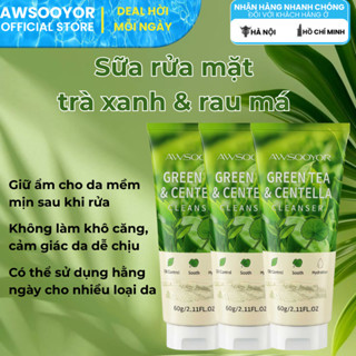 AWSOOYOR Sữa rửa mặt trà xanh rau má 60g mang lại cảm giác da sạch thoáng, làm sạch da dầu nhưng không khô, dưỡng ẩm nhẹ