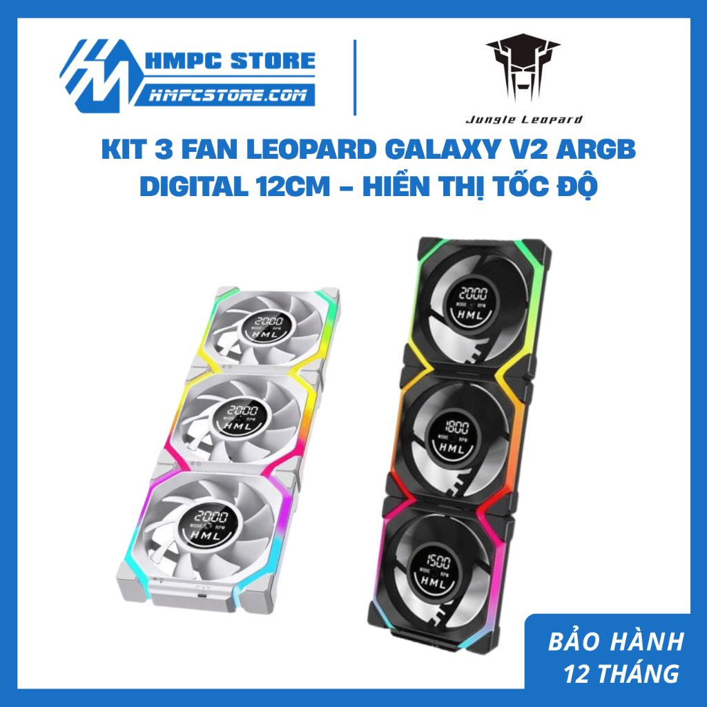 Kit 3 Fan Leopard Galaxy V2 ARGB Digital 12cm - Hiển Thị Tốc Độ