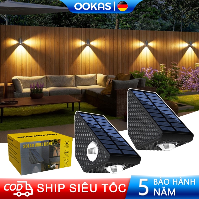OOKAS Đèn tường ngoài trời năng lượng mặt trời, cấp độ chống nước IP65, sạc bằng năng lượng mặt trời