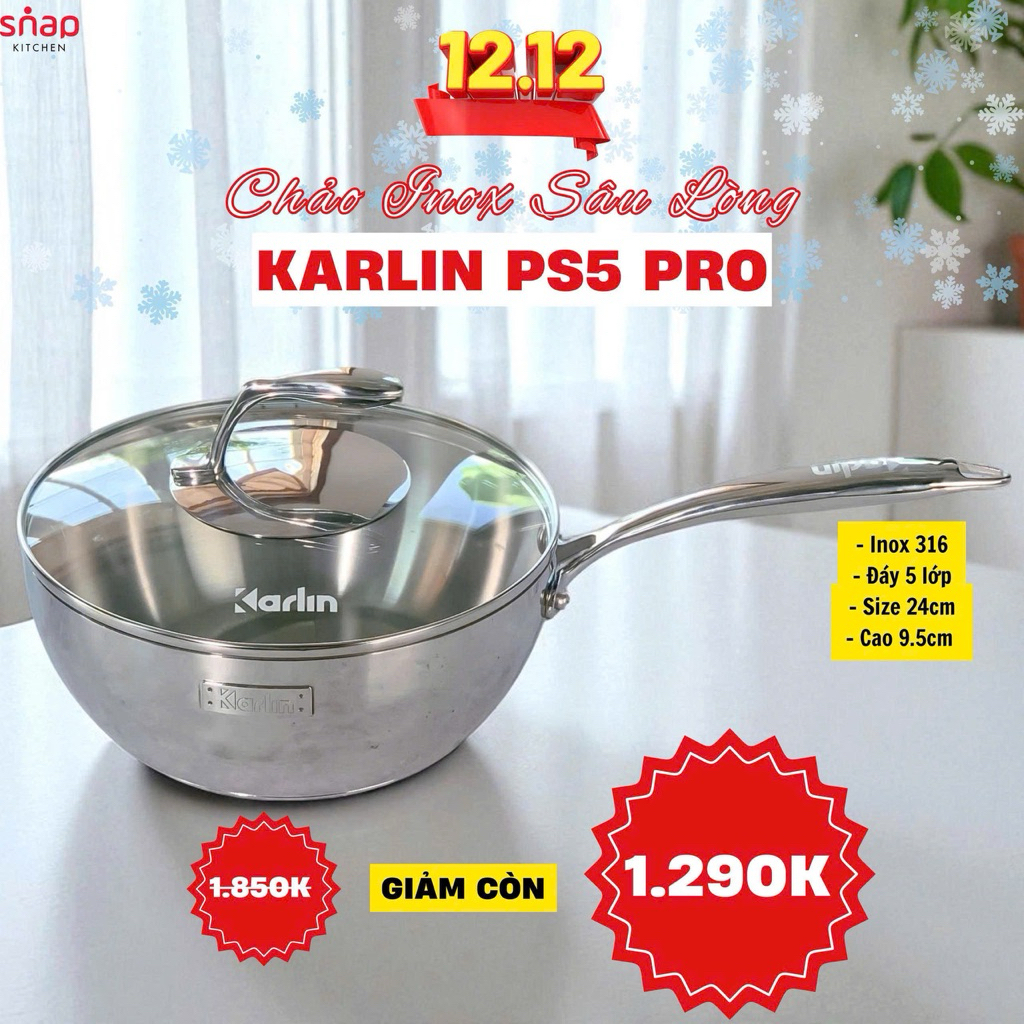 Chảo inox Karlin ps5 pro/Nồi inox Karlin kèm vung kính (CHÍNH HÃNG)