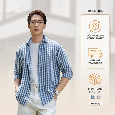 Áo Sơ Mi Nam  Cao Cấp Linen Caro Xanh Trắng & Caro Đen - Luôn Tặng Hộp Đóng – BY COTTON