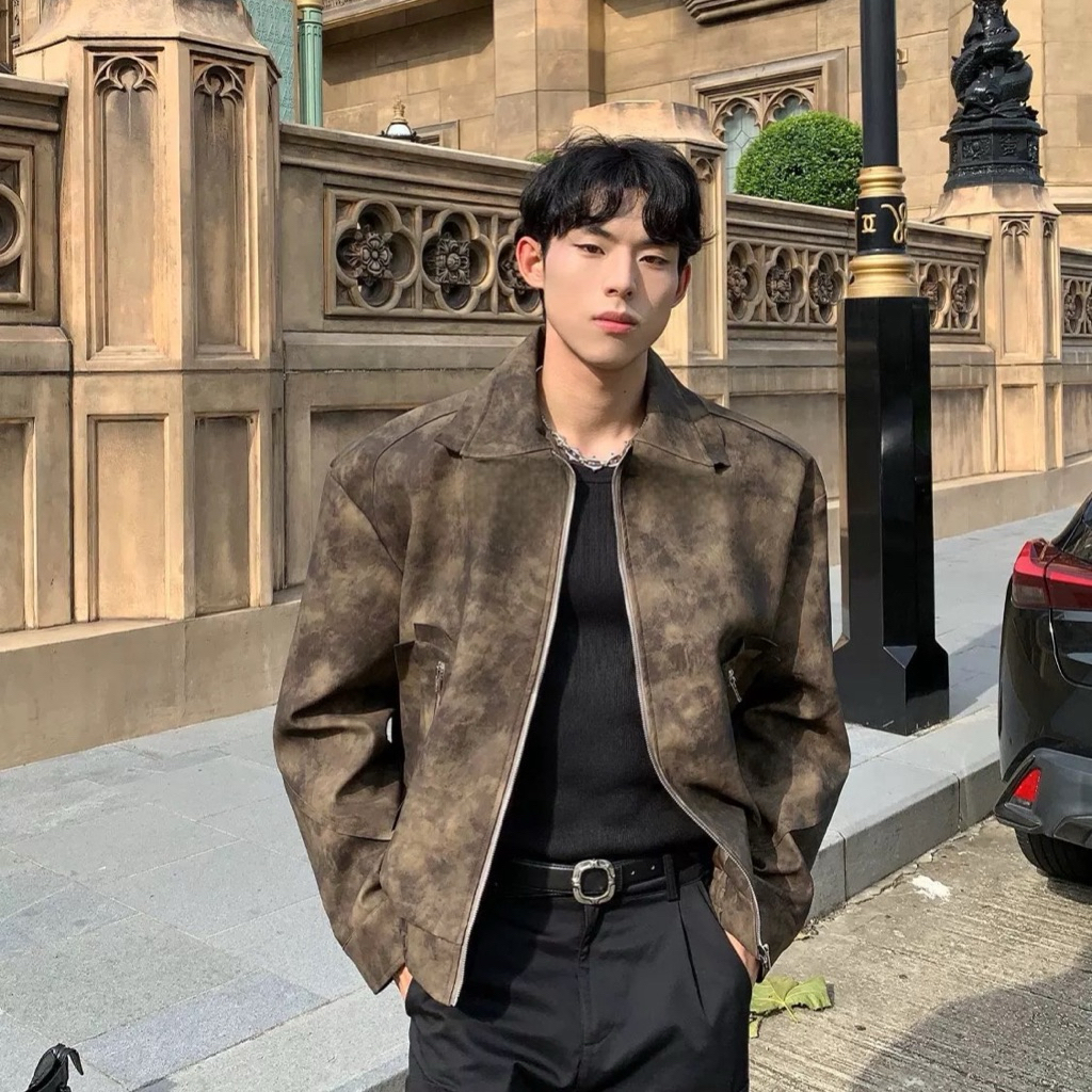 [ Hàng QC ] Áo Khoác Da PU Wash Vintage Young Local - Form Crop - Đệm Vai - Phong Cách Hàn Quốc