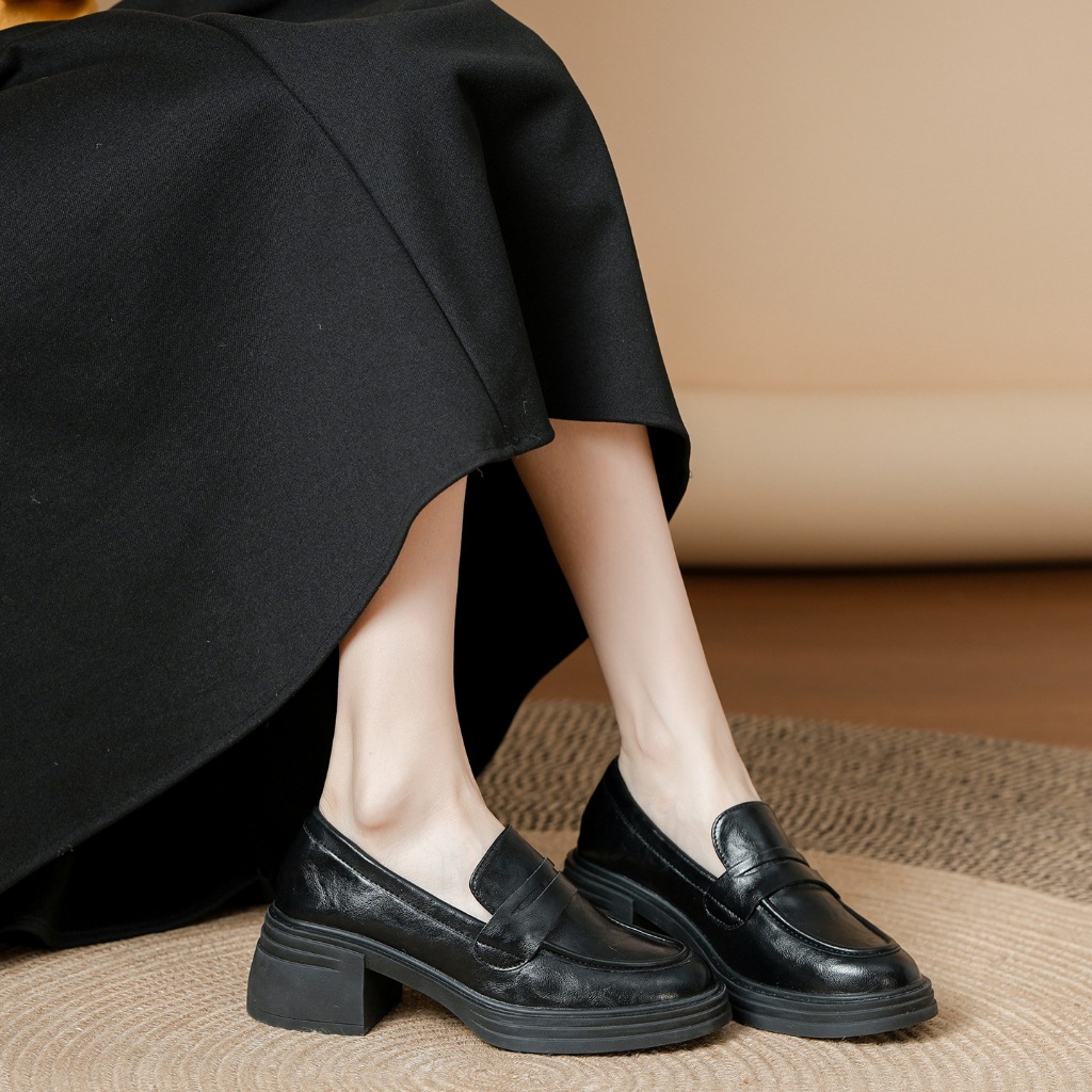 [601] Giày Noble Loafer - Giày Loafer nữ Li retro da microfiber đế cao 6cm