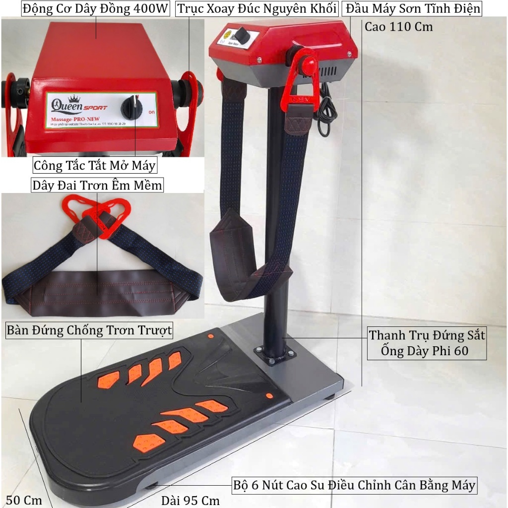 Máy Rung Tan Mỡ Bụng Phòng Gym Queen Pro Dây Trơn Mẫu 2025: 400W Có Chỉnh Tốc Độ Bảo hành 2 năm