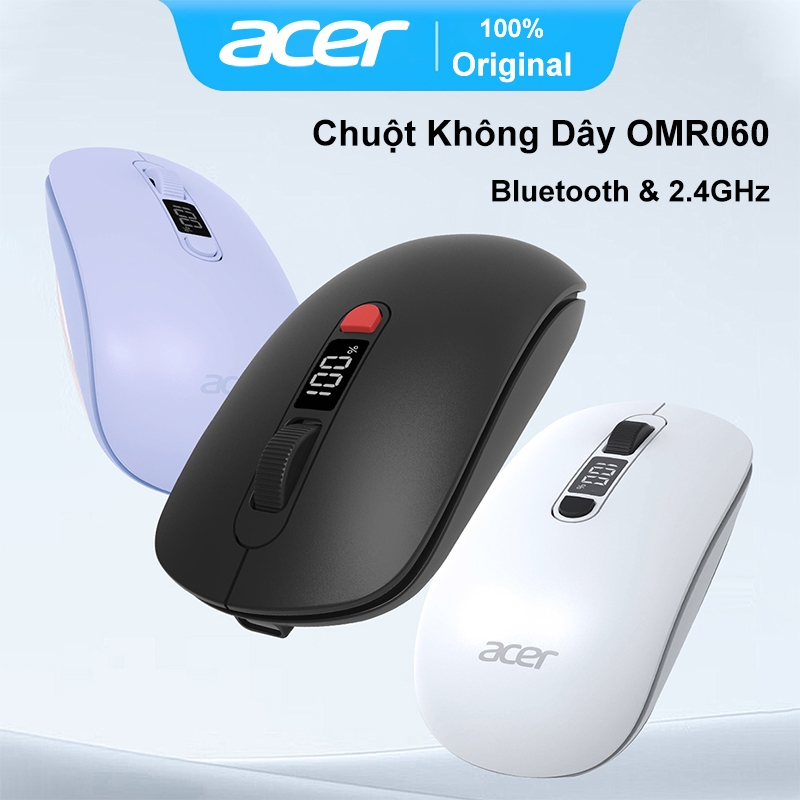 Chuột Không Dây Acer OMR060 Bluetooth & 2.4GHz | Nhấp Chuột Im Lặng | Màn Hình LED Hiển Thị Pin