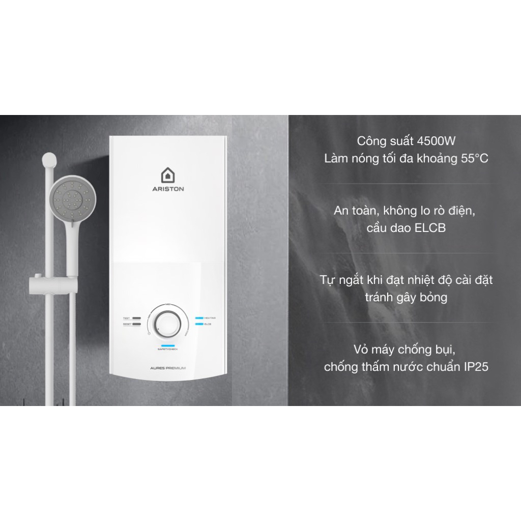 Máy Nước Nóng Ariston Aures Premium 4.5P Ivory Trực Tiếp Có Bơm