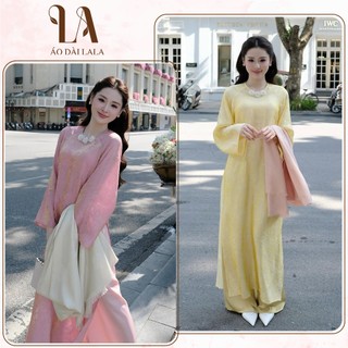 Áo Dài Cách Tân Tết Như Duyên Tơ Óng Form Suông Thanh Lịch Cổ Đính Hoa - Áo Dài LALA