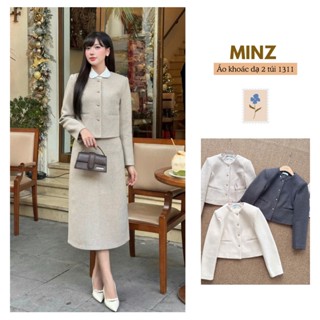  Áo Khoác Dạ 2 Túi MINZ STORE Mã 1311 Thiết Kế Cổ Tròn Phong Cách Công Sở Hàn Quốc 
