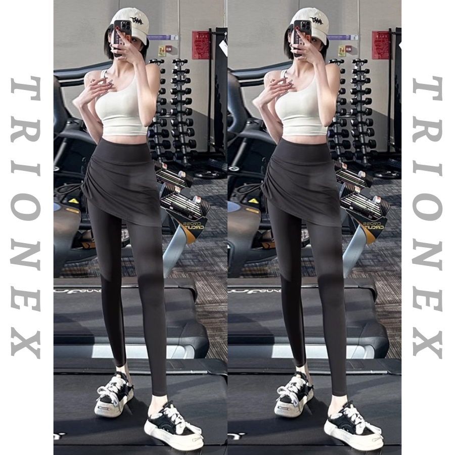 [K216] Quần dài phối váy đi tập gym TRIONEX, tập yoga che khuyết điểm, ống bo gấu dễ vận động | BigBuy360 - bigbuy360.vn