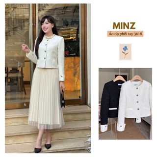  Áo Dạ Phối Tay MINZ STORE Mã 3618 Thiết Kế Cổ Tròn Phong Cách Công Sở Sang Trọng 