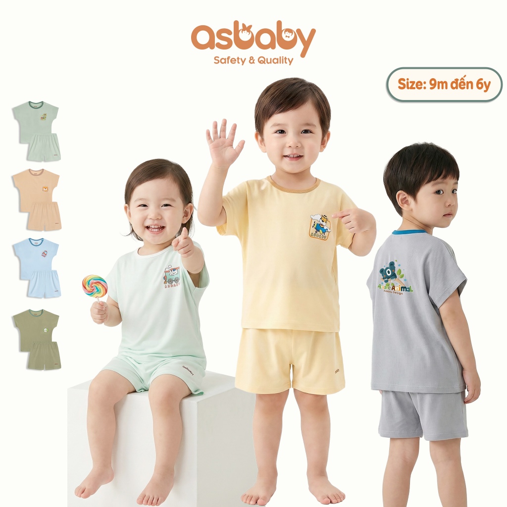 Bộ cộc tay Asbaby, thiết kế Cánh dơi, chất Poly lạnh co giãn 4 chiều, mềm mát, bé trai,bé gái 8kg-25kg