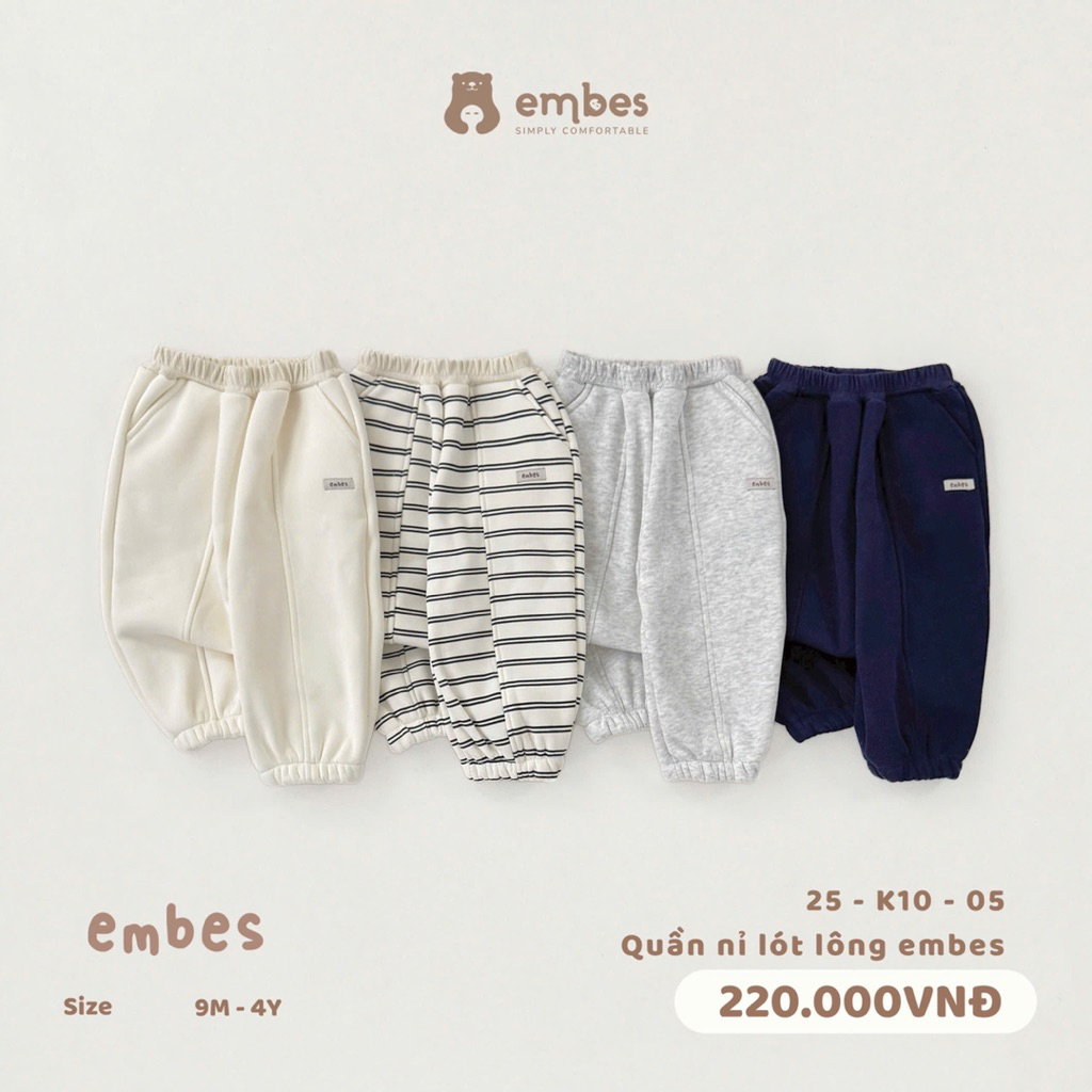 Quần nỉ lót lông Embes 25-K10-05 cho bé trai. Quần nỉ dài chất dày dặn cho bé BEO.Kids