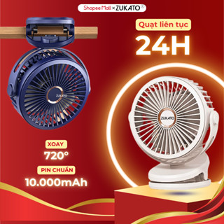 Quạt tích điện mini để bàn Zukato pin 10000mAh chạy 24 giờ liên tục 4 chế độ gió xoay 720 độ